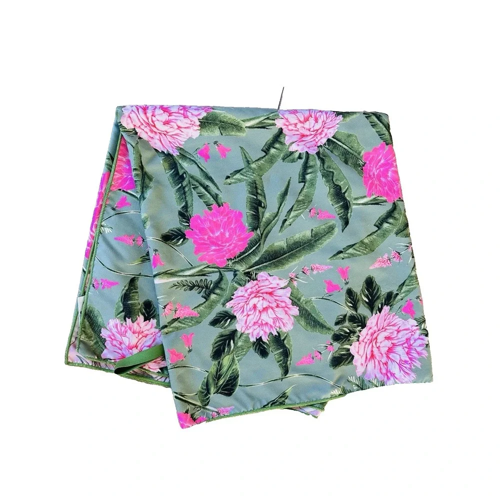 Agua Bendita Reversible Quick Dry Peony Floral Beach Towel Wrap Pink Green